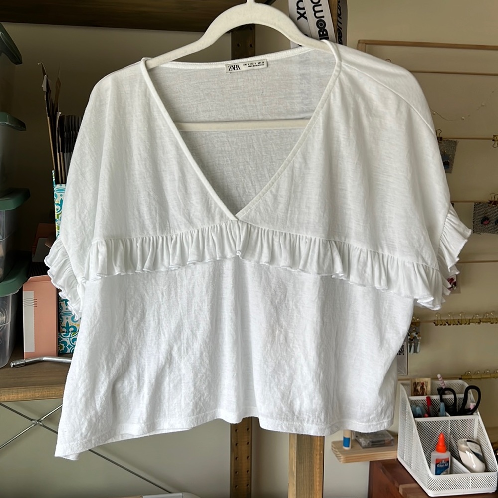 Zara white ruffle top